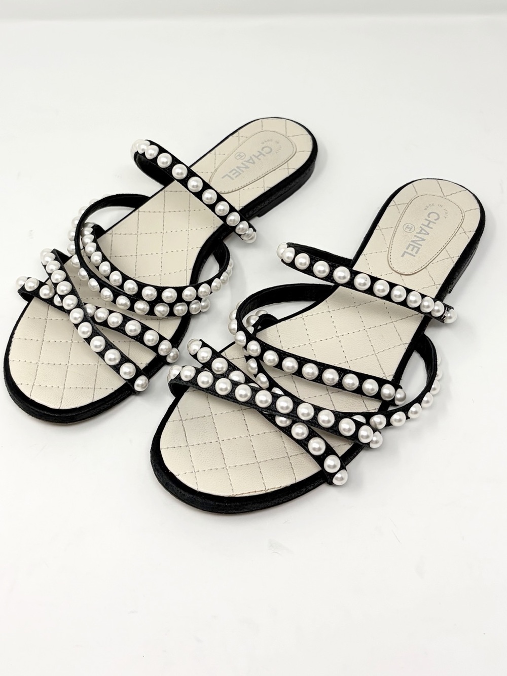 Chanel Pearl Strappy Slide Sandal size 38C